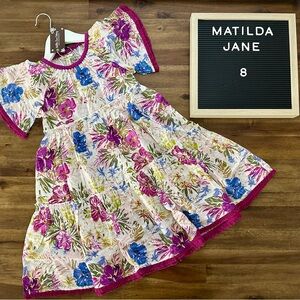 NWT Matilda Jane Enchanted Garden Bird of Paradise Dress 8 Cream Pink Floral